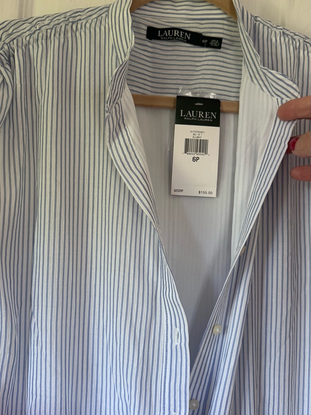 Ralph Lauren Light Blue and White Striped Drawstring Midi Dress - Picture 7 of 10